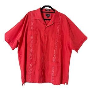Omega Italy Men’s Short Sleeve Red Embroidered Button Down Shirt Size 2X